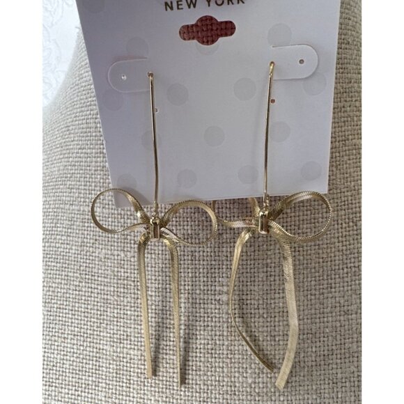 Isaac Mizrahi Goldtone Herringbone Ribbon Bow Dangle Drop Earrings 4" NEW - Picture 8 of 8